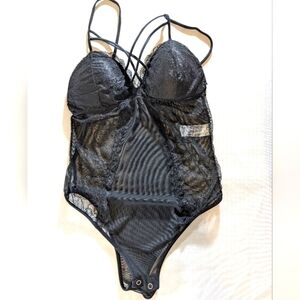 Kathy Black Laced Detail  Bodysuit Lingerie S/M NWOT